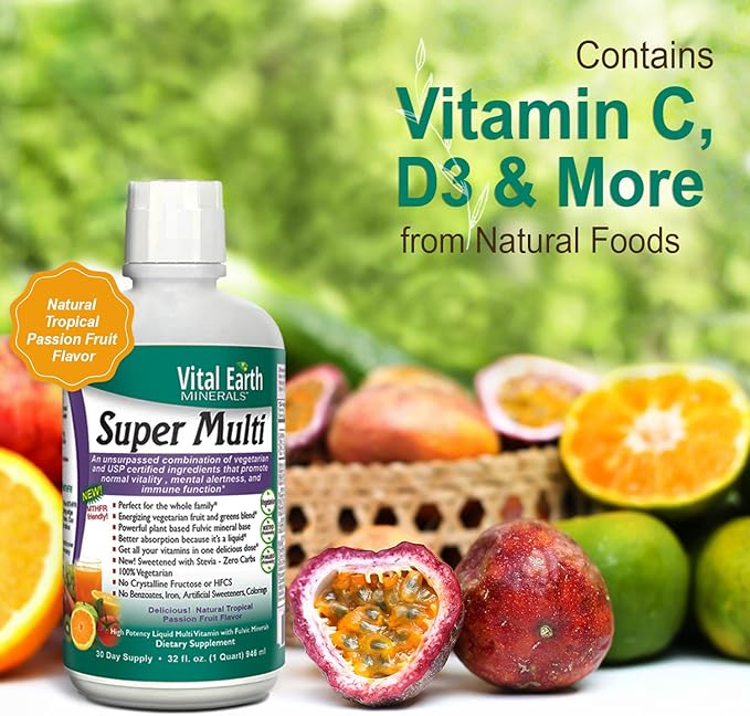 Vital Earth Minerals Super Multi 2-Pack – Liquid Multivitamins for Women Men &amp Kids Liquid Vitamins with Fulvic Acid for Better Absorption MTHFR Support 32 Oz Ea + 1 Oz Cup