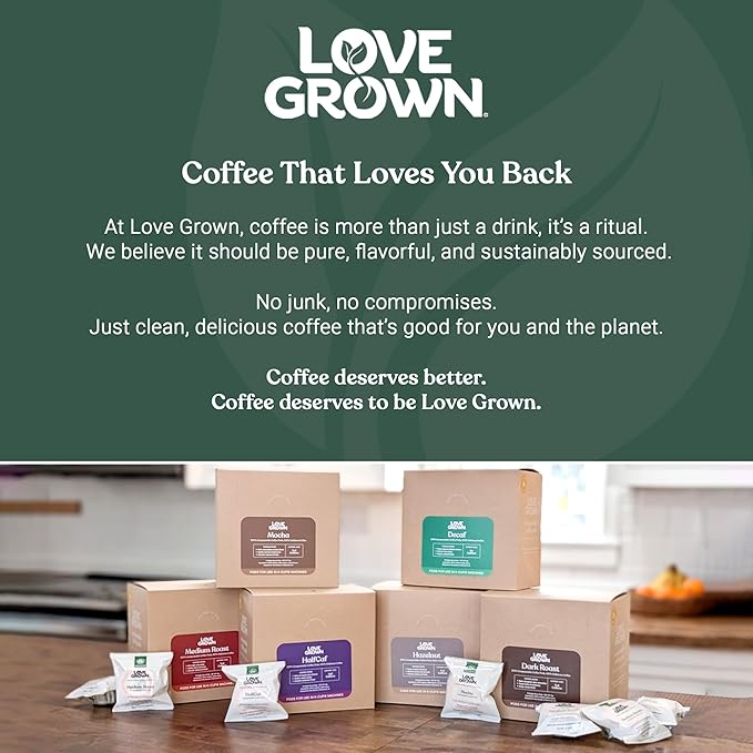 Love Grown Plastic-Free Coffee Pods 100% Arabica Single-Serve Cups Compostable Non-GMO - Compatible with Keurig Coffee Pods Machines and K-Cup Brewers Vanilla Flavor Box of 15