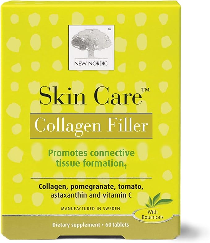 NEW NORDIC Skin Care Collagen Filler Tablets Marine Collagen with Vitamin C Supplement for Healthy Looking Smoother Plump Skin 60 Count (Pack of 1)