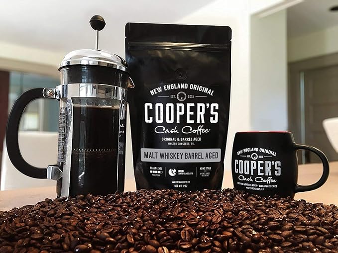 Single Origin Sumatra Coffee Beans Aged in Stout Whiskey Barrels - Ground Coffee - 12 oz and Rwanda Coffee Beans Aged in Thomas Tew RUM Barrels - Ground Coffee - 12 oz