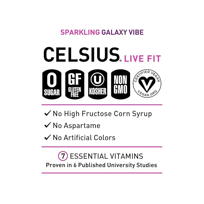 CELSIUS GALAXY VIBE Sparkling Strawberry Watermelon Sugar Free Energy Drink 12 Fl Oz (Pack of 12)