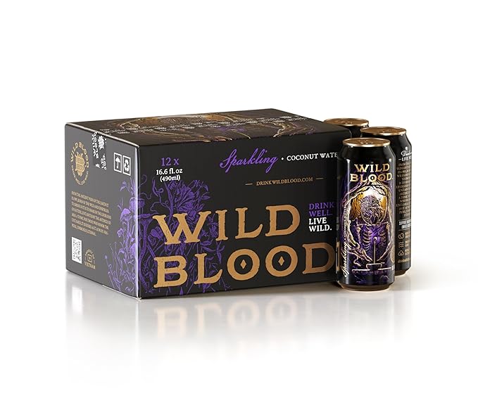 Wild Blood: Sparkling Coconut Water - Natural Electrolyte and Energy Drink | 16.6 fl oz (Pack of 12)
