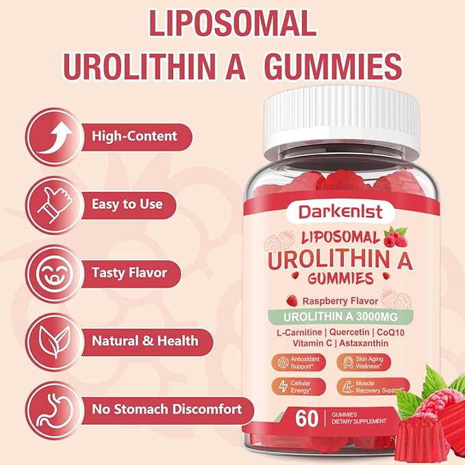 2 Pack Liposomal 3000mg Urolithin A Gummies Complex CoQ10 Resveratrol L-Carnitine Quercetin Astaxanthin | 7-in-1 Mitochondrial Support Supplement for Cellular Support Vitality &amp Wellness Agin