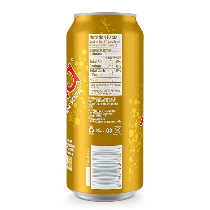 Zevia Zero Calorie Soda Ginger Root Beer and Cream Soda 12 and 16 Ounce Cans
