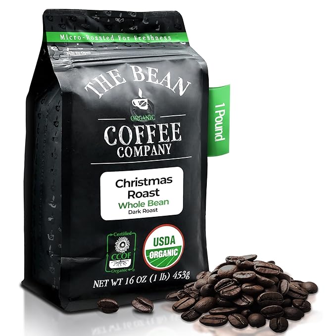 The Bean Organic Coffee Company Christmas Roast Dark Roast Whole Bean Coffee 16-Ounce Bag