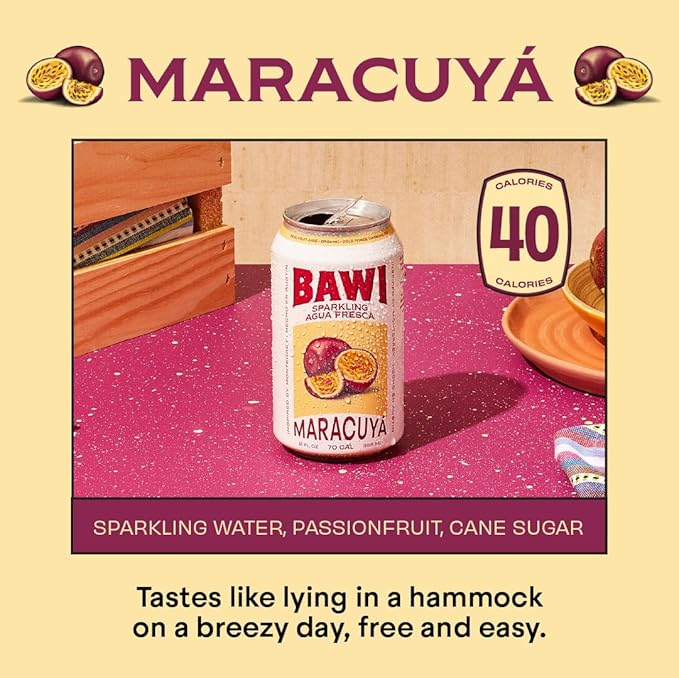 Bawi Agua Fresca Passion Fruit Flavored Sparkling Drink 12 Fluid Ounces (Pack Of 12)