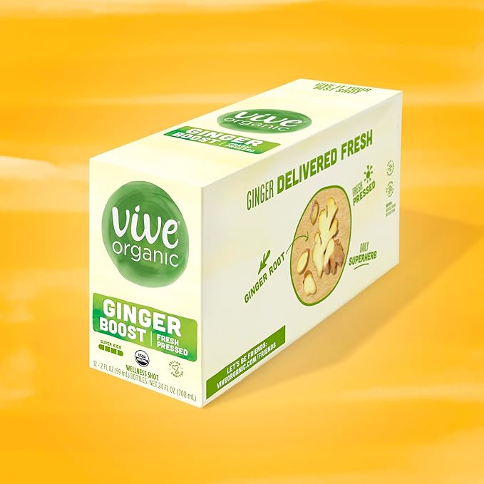 Vive Organic Immune Support Ginger Shot Cold-Pressed Ginger Root &amp Organic Juice Gluten Free Vegan Immunity Booster 2 Fl Oz (Pack of 12)