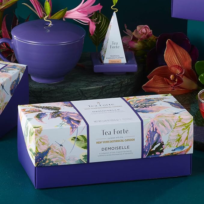 Tea Forte Premium Presentation Box Gift Set Sampler 20 Count Assorted Blends Individually Wrapped Handcrafted Pyramid Infuser Bags Demoiselle Tea