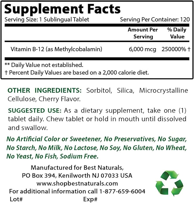 Melatonin 5 mg &amp Vitamin B12 6000 mcg