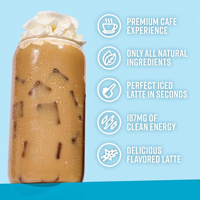 Premium All-Natural Vanilla Flavored Instant Coffee Cold Brew Latte Mix - 8 Servings - High Caffeine Rich &amp Flavorful Gluten-Free Convenient | MADRINAS