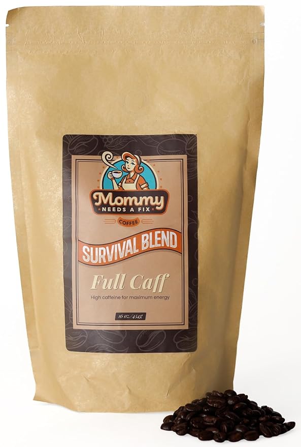 Mommy Needs A Fix Full Caff Whole Bean Coffee | 100% All Natural Arabica Beans | Medium Roast | Pregnancy &amp Breastfeeding Friendly | Roasted in the USA | 1 lb
