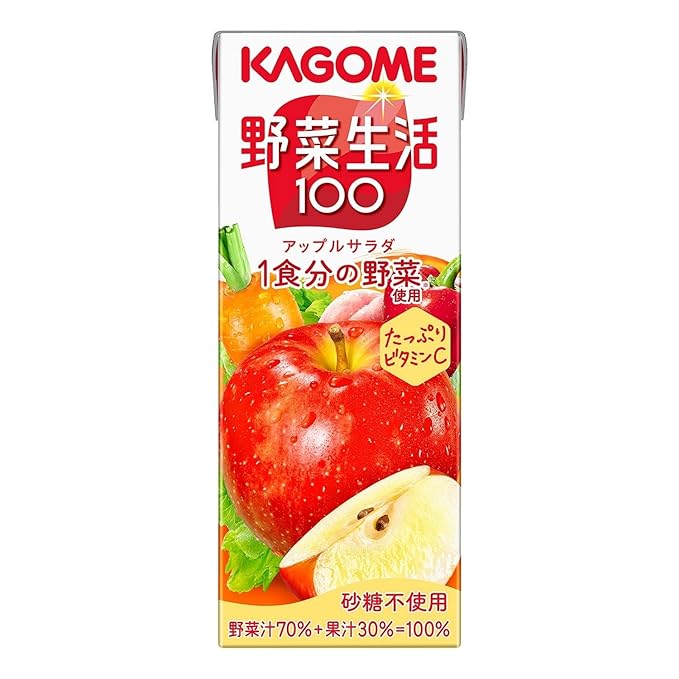 Kagome Yasai Seikatsu Vegetable Life 100 Apple Salad 200ml (Pack of 12) Japanese Carrot &amp Apple Vegetable &amp Fruit Juice MADE IN JAPAN Limited Stock
