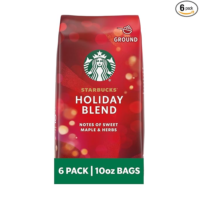 Starbucks Ground Coffee Medium Roast Coffee Holiday Blend 100% Arabica Limited Holiday Edition 6 Bags (10 Oz Each)
