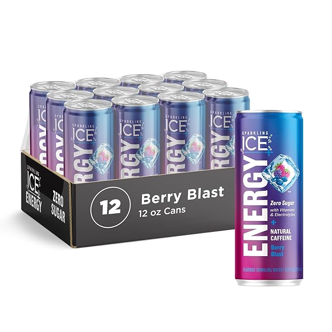 Sparkling Ice +ENERGY Maximum Mango and Sparkling Ice +ENERGY Berry Blast Sparkling Water. Energy drinks with Vitamins &amp Electrolytes Zero Sugar 12 fl oz Cans (Pack of 12 each)