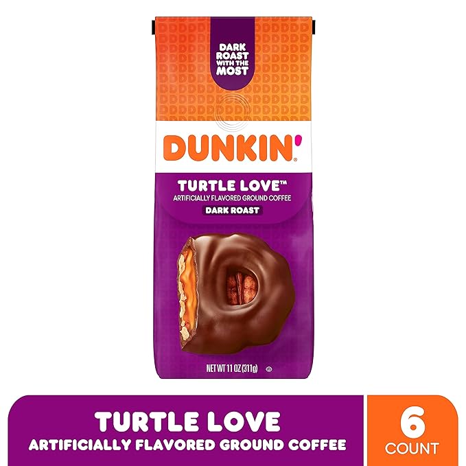 Dunkin' Turtle Love Flavored Dark Roast Ground Coffee 11 Ounce (Pack of 6)