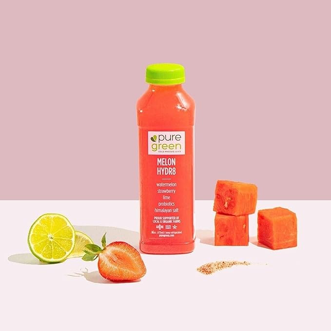 Pure Green Cold Pressed Juice - Melon Hydr8 - Fresh Functional Blend with Watermelon Strawberry Lime- Natural Gluten Free Non-GMO No Artificial Colors or Flavors - Made from Real Fruits &amp Veg