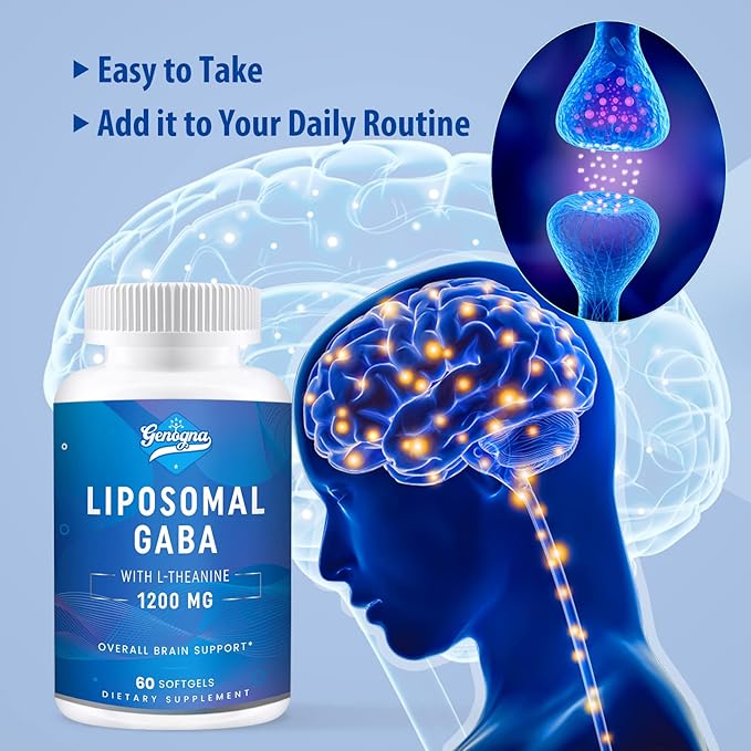 GABA with L-Theanine Supplement 1200mg - High Bioavailable Liposomal GABA Supplements 60 Capsules for Adults