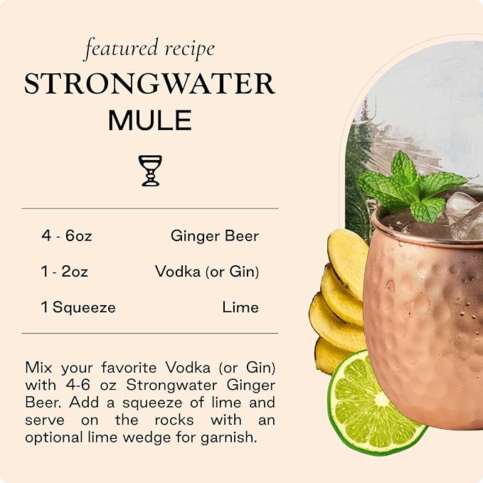 Strongwater Sparkling Ginger Beer - 12 Pack Cans (8.4 Fl Oz Each) - Premium Craft Cocktail Mixer Made with Filtered Rocky Mountain Water &amp Ginger Root - Real Cane Sugar No Artificial Flavors