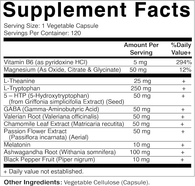 Vitamatic Melatonin 30mg Made with B6 Magnesium L-Theanine L-Tryptophan 5-HTP GABA Valerian Chamomile Passion Flower Ashwagandha &amp Black Pepper
