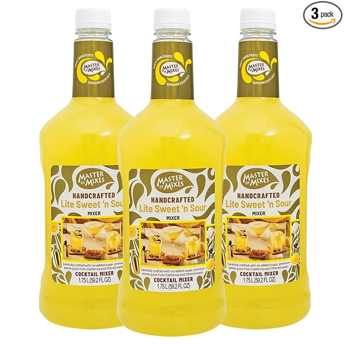 Master of Mixes Sweet N' Sour Lite Drink Mix Ready To Use 1.75 Liter Bottle (59.2 Fl Oz) Pack of 3