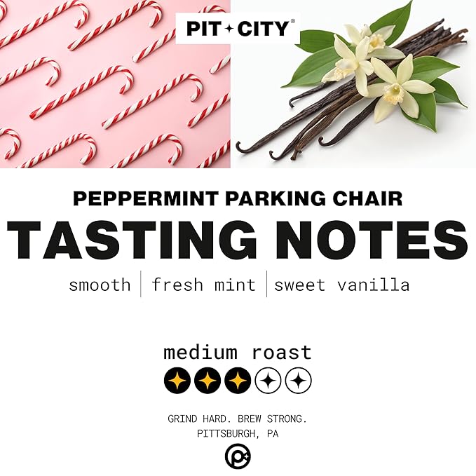 Pit City Pittsburgh Parking Chair Holiday Blend Medium Roast Whole Bean Coffee 12oz Bag - Smooth Fresh Mint Sweet Vanilla - Premium Small Batch Roasted - Pittsburgh