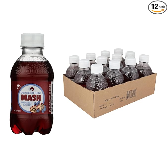 Boylan Bottling MASH Great Tasting Pomegranate Blueberry – Lightly Carbonated Fruit Drink - Low Calorie &amp No Sugar - Made With All Natural Pure Cane Sugar- 16 Fl Oz 12 Count