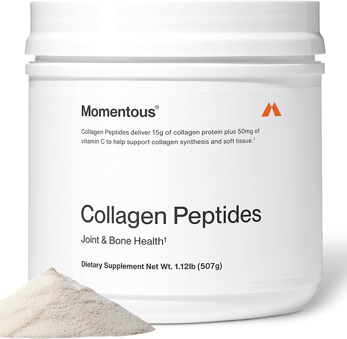 Momentous Grass-Fed Collagen Peptides Powder - Collagen Protein Powder with Fortigel &amp Vitamin C for Hair Skin Nails &amp Joint Health Support - NSF Certified for Sport - Packaging May Vary