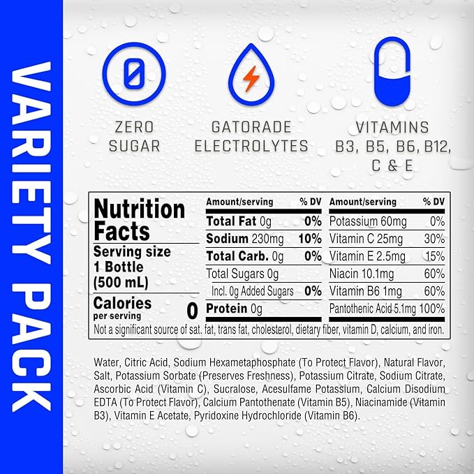 Enhanced Electrolyte Water Beverage with Immune Support Zero Sugar and Low Calorie Hydration Vitamin C and Zinc Infused Variety Pack Flavors 16.9 fl oz Bottles 24 Pack for Fitness