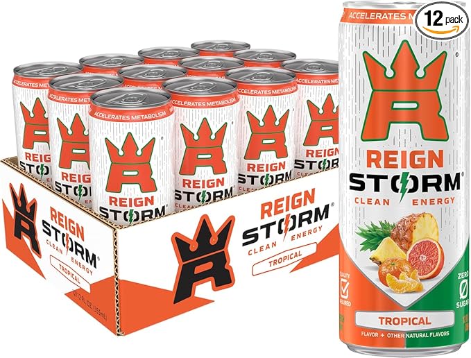 REIGN Storm Tropical Fitness &amp Wellness Energy Drink 12 Fl Oz | Pack of 12