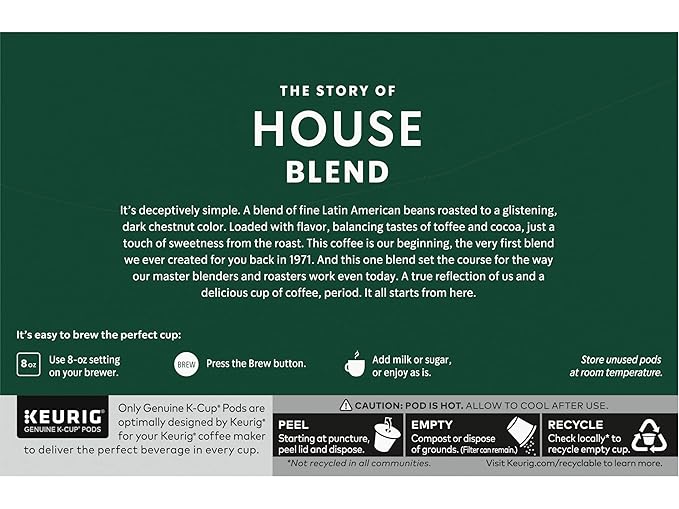 Starbucks House Blend Coffee K-Cup Pods Medium Roast Arabica Coffee 10 Count (Pack of 2 Boxes)