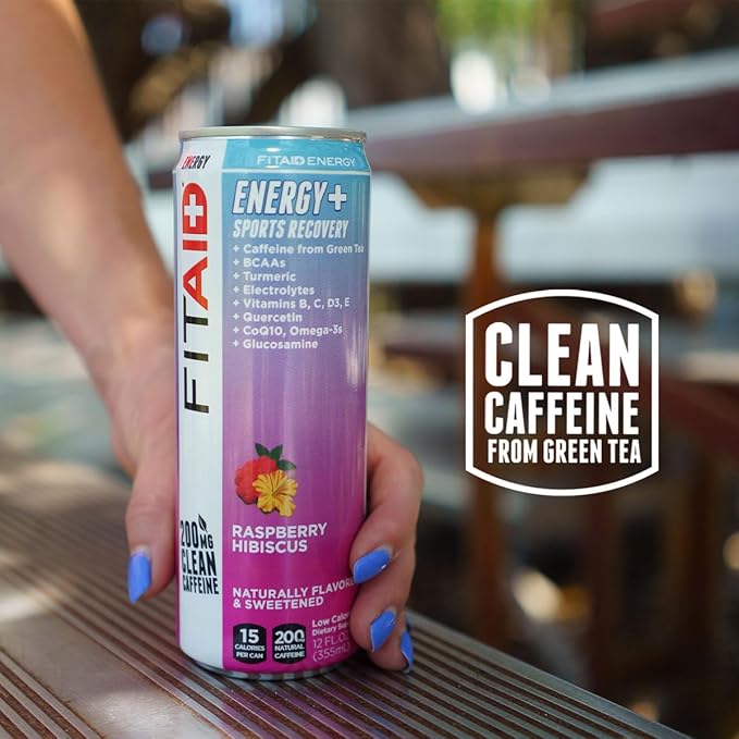 FITAID ENERGY 200mg Natural Caffeine Keto Raspberry Hibiscus Optimum Performance Formula: BCAAs Quercetin Electrolytes Omega-3s 15 calories Paleo Vegan &amp GlutenFree 12 Fl Oz (Pack of 12