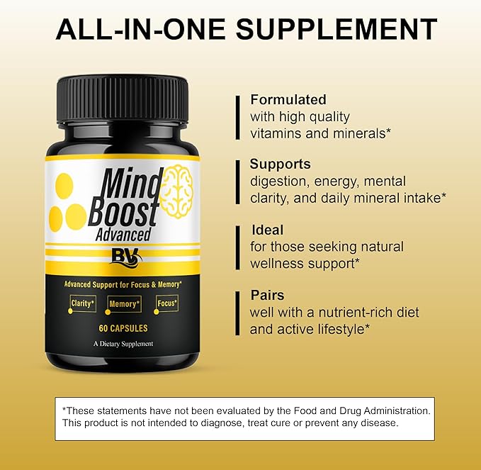 BLUE VIBE Mind Boost Premium Health &amp Wellness Nootropic Supplement MindBoost Advanced All Natural Health Management &amp Overall Wellness Support Supplement Formula Pills (2 Pack - 120 Capsules