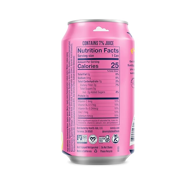 SunSip Prebiotic Soda by Health-Ade Better-for-You Soda Swap Beverage with Vitamins and Minerals Naturally Sweetened with 5g of Sugar Raspberry Lemonade 11.5 oz (12 Pack)