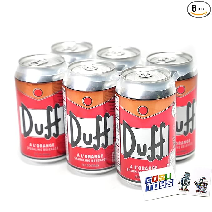 The Simpsons Duff Energy Drink (6 Pack) Wonderful Orange Flavor with 2 GosuToys Stickers