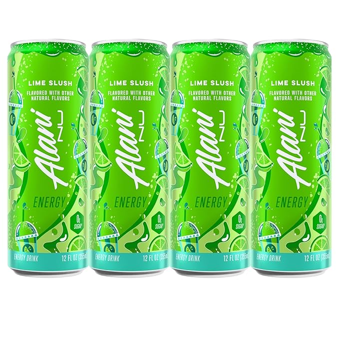 Alani Lime Slush Energy Drink – Sugar Free Low Calorie Energy Drinks - 12 fl oz Can (4 Pack)
