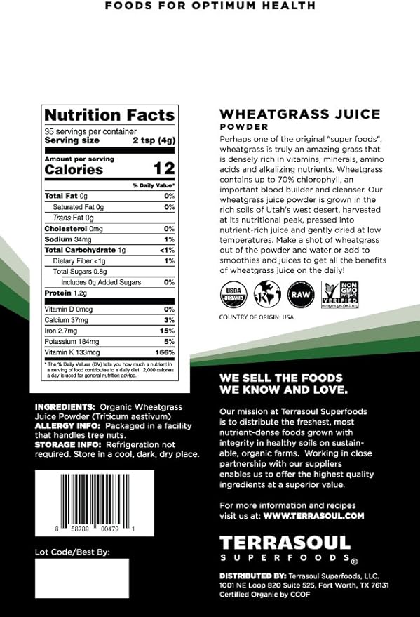 Terrasoul Superfoods Organic Wheat Grass Juice Powder 10 Oz (2 Pack) - Grown in Utah Made from Concentrated Juice Superior to Wheatgrass