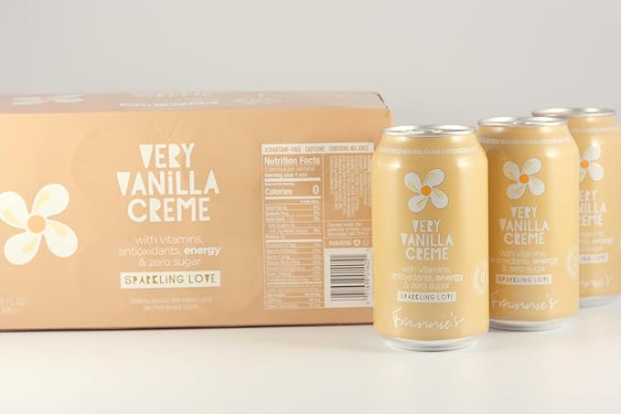 KauffmanTreats Frannie Sparkling Beverage- Zero Calories &amp Sugar Aspertame Free: 24-Ct Case 12 Oz. Cans (Very Vanilla Creme)