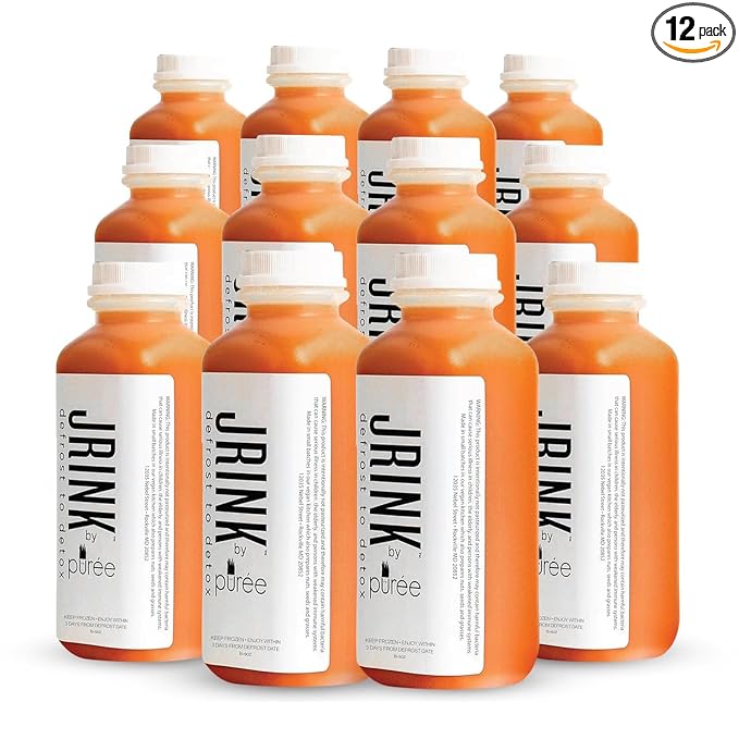 JRINK by Purée Organic Carrot Juice Cold Pressed Ginger Blend Healthy Cleanse Vegan Cold Press Beverage Non-GMO Organic Fruit and Vegetable Drink No Added Sugar 16 fl oz Bottles Pack of 12