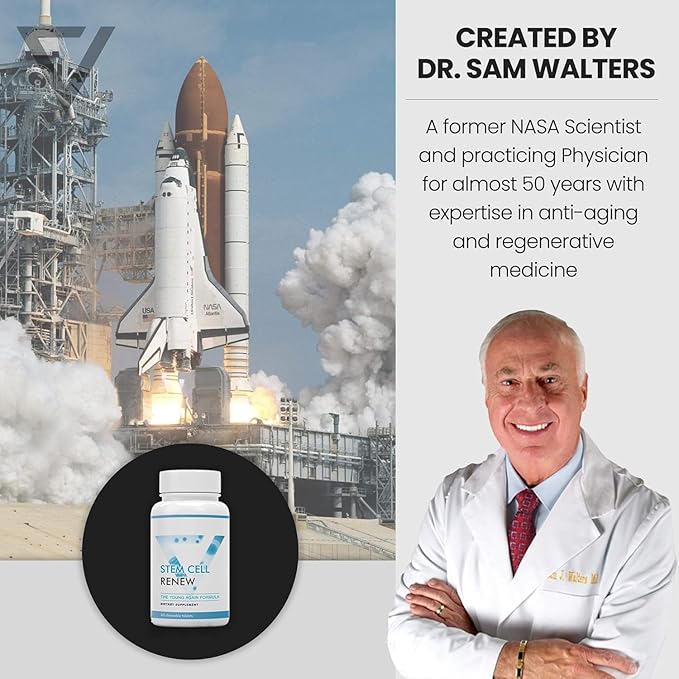 Stem Cell Renew | Boost Your Natural Supply of Stem Cells to Strengthen Mental Sharpness Help Slow Signs of Aging and Restore Youthful Energy - Created by NASA Scientist | 1-Month Supply (120 count)