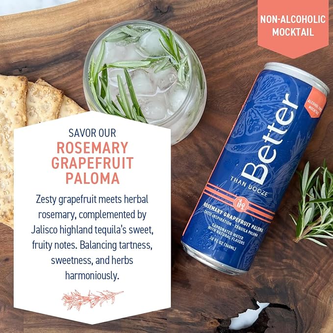 Better Than Booze Mocktails Non-Alcoholic Drinks | Alcohol Alternative Beverages Ritual Zero Proof | Enjoy Your Drink Moment with Our Alcohol Free Drinks Rosemary Grapefruit Paloma 12 Fl Oz 4 Pack