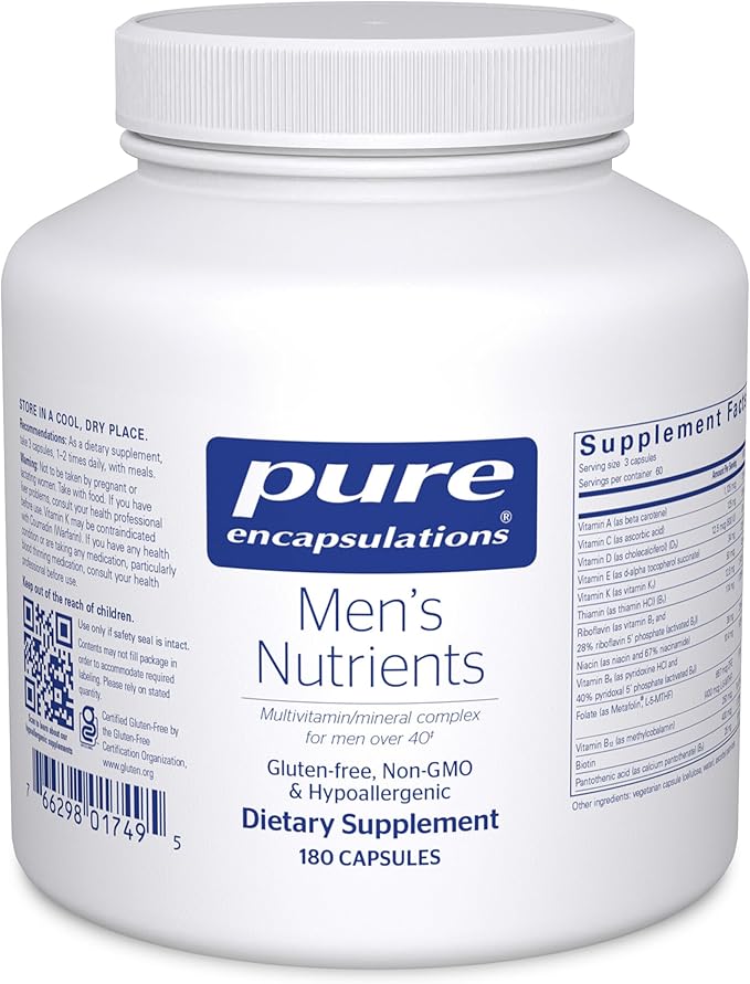 Pure Encapsulations Men's Nutrients - Multivitamin Mineral Supplement to Support Energy Endurance &amp Stamina in Men Over 40* - with Vitamin D Vitamin C &amp Trace Minerals - 180 Capsules