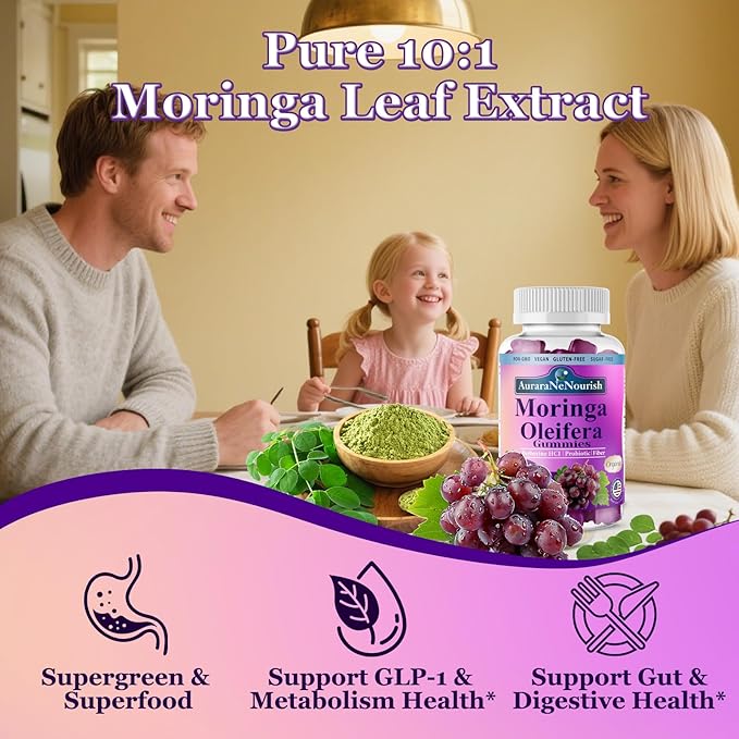 2 Pack Multi Collagen Peptides Gummies + Moringa Gummies Vegan Non GMO Sugar Free