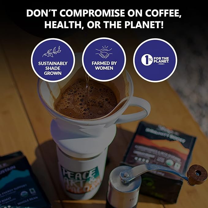 Peak State Stress Less Coffee with Benefits Dark Roast – Mushroom Coffee Low Acid &amp Smooth Full-Bodied &amp Deep Dark Chocolate Organic Whole Bean Coffee Gluten Free 12 oz. Each