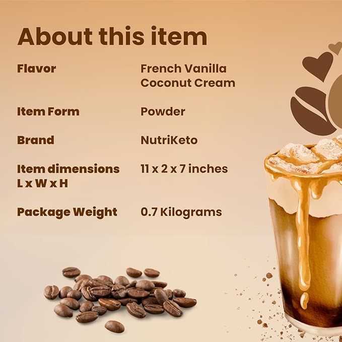 Keto Cappuccino - French Vanilla Coconut Cream - Keto Instant Coffee Mix with MCT Oil - Low Carb/High Fat Organic Coffee Supports Ketosis - Energy - No Sugar - Made in USA – 28 Servings