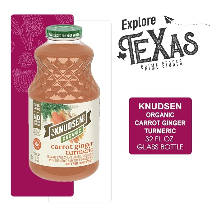 R.W. Knudsen Organic 4-Pack Organic Carrot Ginger Tumeric Fruit Juice 100% USDA Organic 32 fl oz Glass Bottle + 1 Utility Freebie by Lavinia