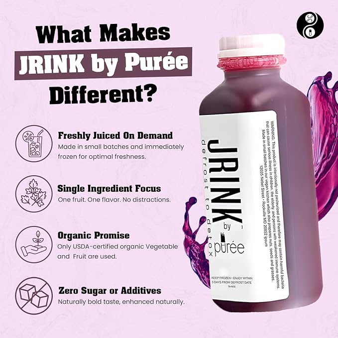 JRINK by Purée Organic Can’t Be Beet Juice Raw Beet Blend Cold Pressed Vegetable and Fruit Drink Healthy Detox Cleanse Organic Cold Press Juice Gluten-Free Energy Boost 16oz Bottles Pack of 18