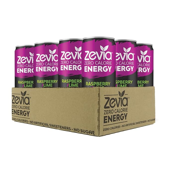 Zevia Zero Calorie Soda Cola 12 Ounce Cans (Pack of 24) and Zevia Zero Calorie Energy Drink Raspberry Lime 12 Ounce Cans (Pack of 12)