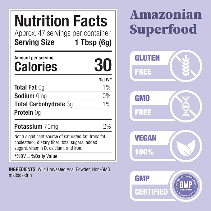 Nature Restore Wild Harvested Acai Berry Powder 10 Ounces Non GMO Gluten Free Brazilian Wild Grown