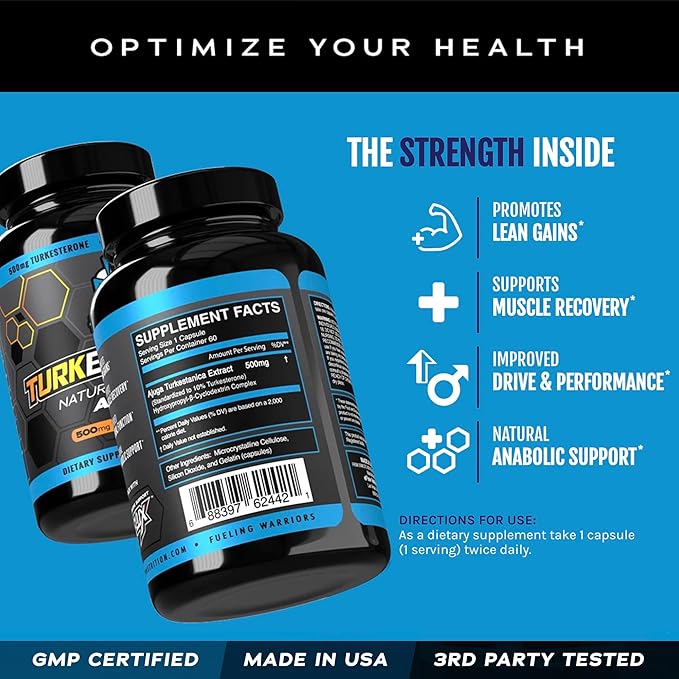 eFlow Nutrition Turkesterone Supplement for Men [Highest Purity] + Cyclodextrin for High Absorption - Increase Stamina Lean Muscle Growth &amp Recovery Boosts Drive - 3rd Party Tested (60 Capsules)