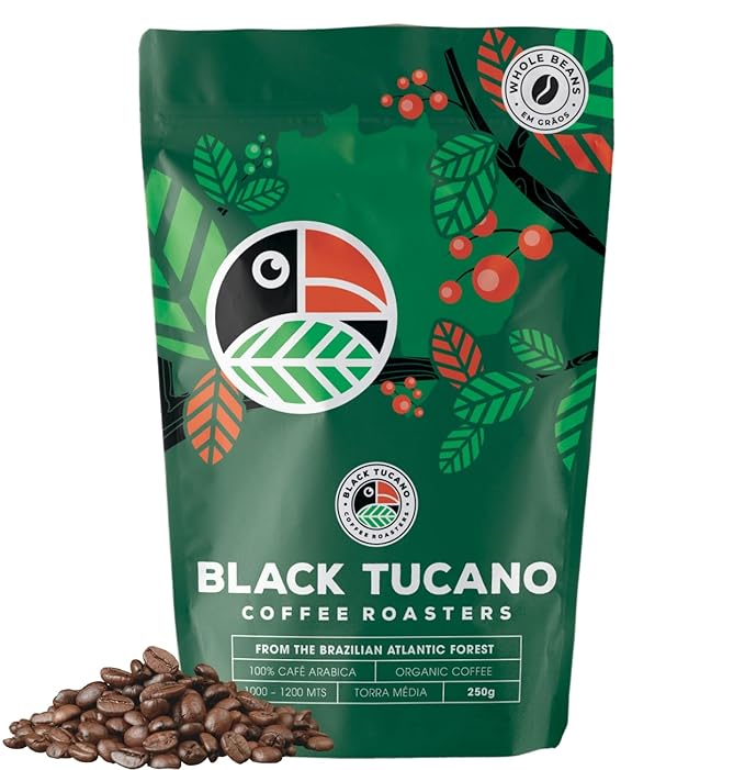 Black Tucano Specialty Coffee - Brazilian Whole Beans Medium Roast - Organic Coffee Whole Beans - 8.8 Ounces 250 Gr